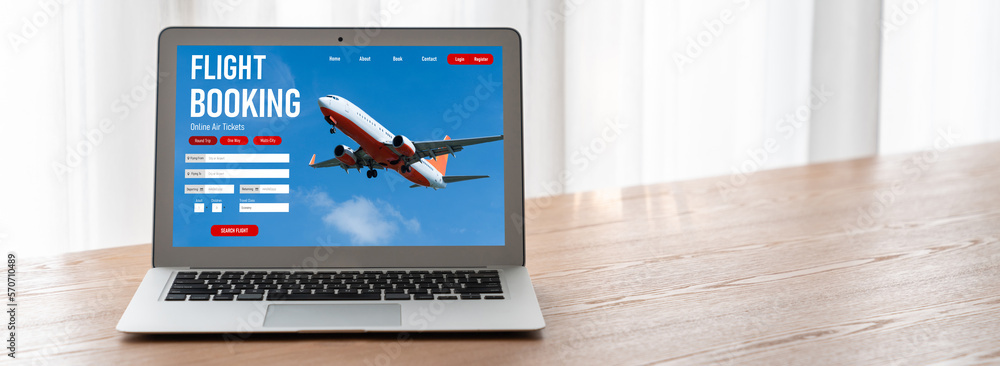 Online flight booking website provide modish reservation system . Travel technology concept .