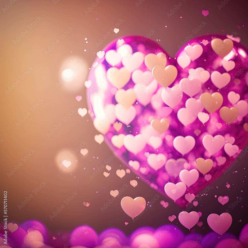  a heart shaped object floating in the air surrounded by pink and white hearts on a purple backgroun