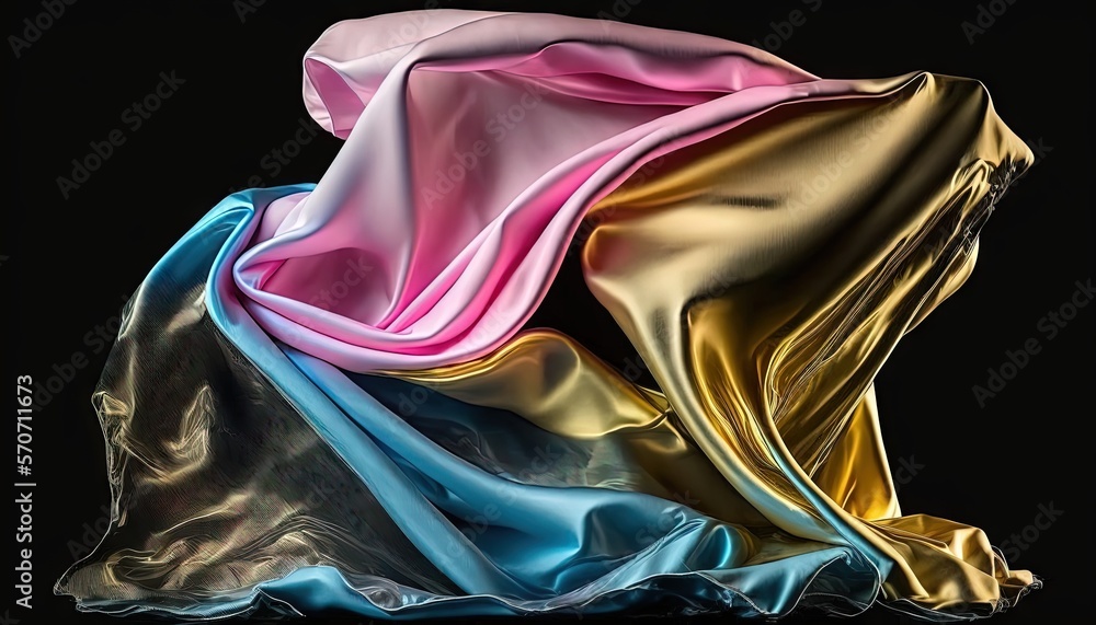  a group of different colored fabric on top of each other in a black background with a black backgro