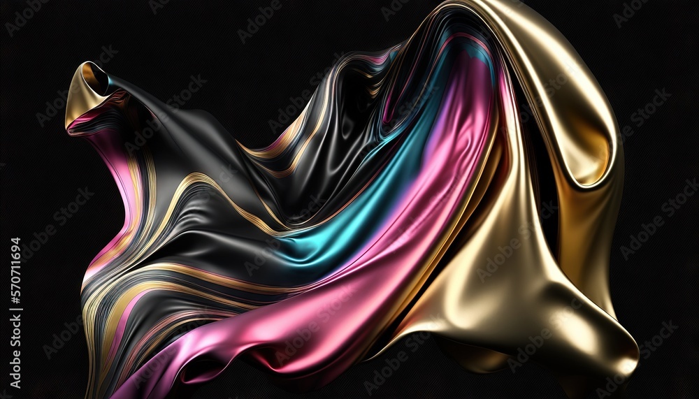  an abstract image of gold, black, and pink colors on a black background with a black background and