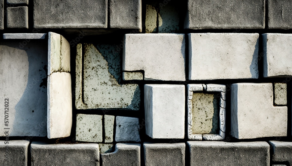  a close up of a wall made out of cement blocks and cement blocks with a small hole in the middle of