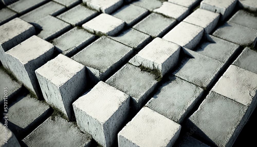  a bunch of cement blocks that have been placed in the shape of a square pattern with moss growing o