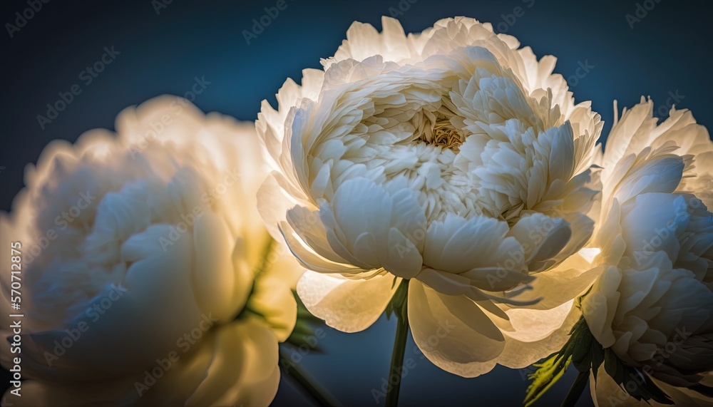  a close up of a bunch of flowers with a blue background in the backround of the picture, with a few