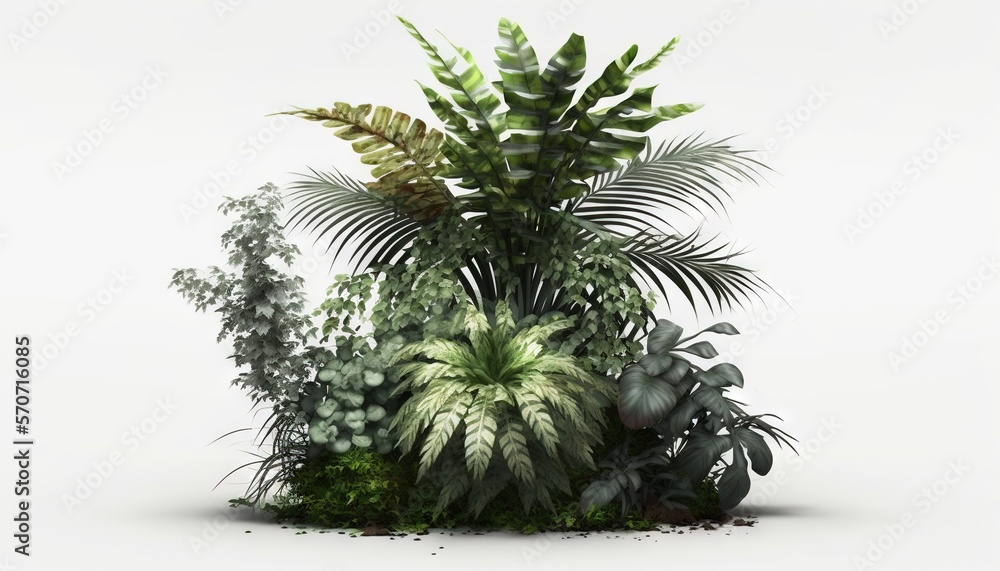  a bunch of plants that are sitting on a white surface with a white background and a green plant in 