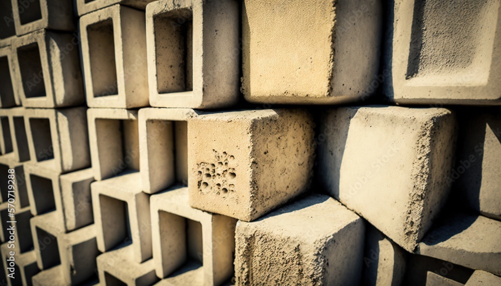  a bunch of cement blocks stacked on top of each other in a wall of cement blocks with holes in the 