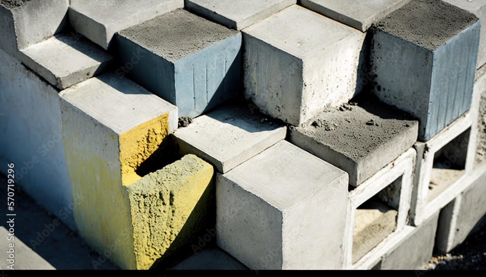  a pile of cement blocks stacked on top of each other in a pile of cement blocks on the ground, with