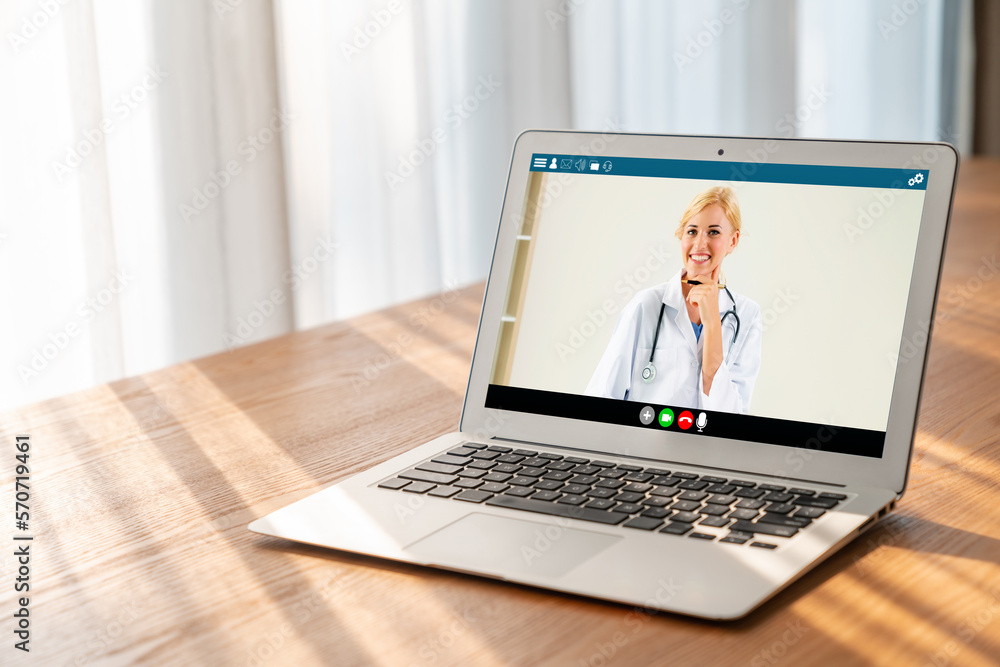 Doctor video call online by modish telemedicine software application for virtual meeting with patien