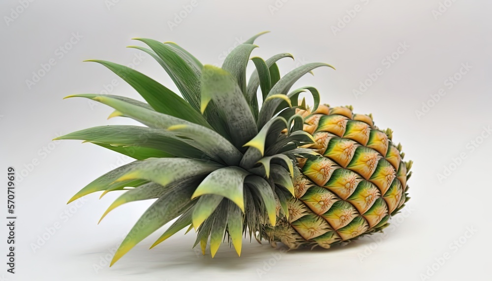  a close up of a pineapple on a white background with a green stem and a yellow center on the top of