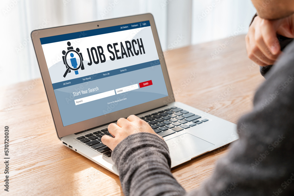 Online job search on modish website for worker to search for job opportunities on the recruitment in