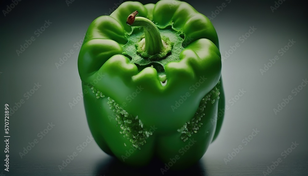  a green pepper with a green stem and a green pepper in the middle of the pepper has a green stem an