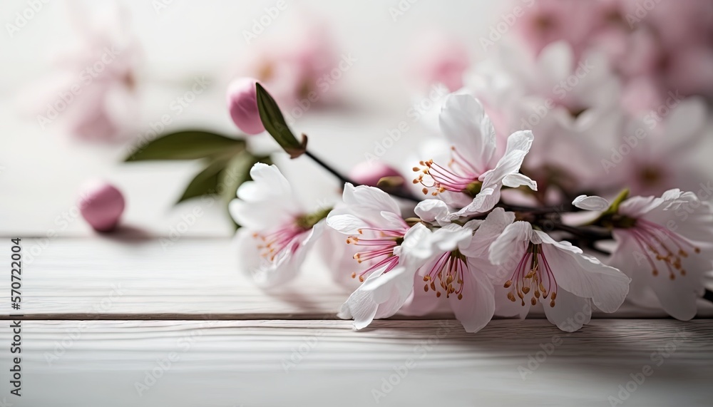  a close up of a bunch of flowers on a wooden table with white and pink flowers in the middle of the