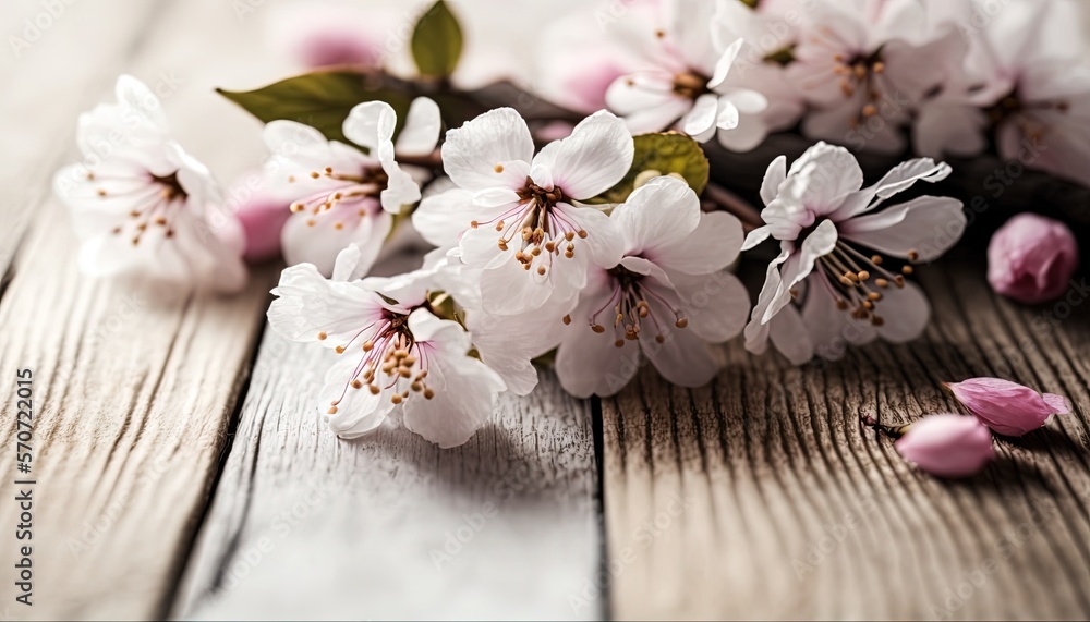  a close up of a bunch of flowers on a wooden surface with a blurry background of wood planks and a 