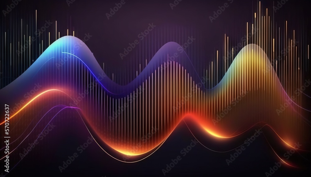  a colorful wave of sound on a dark background with a neon glow in the middle of the wave and a dark