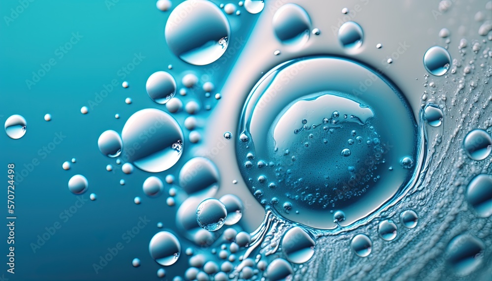  a close up view of water bubbles on a blue background with a drop of water on the bottom of the ima