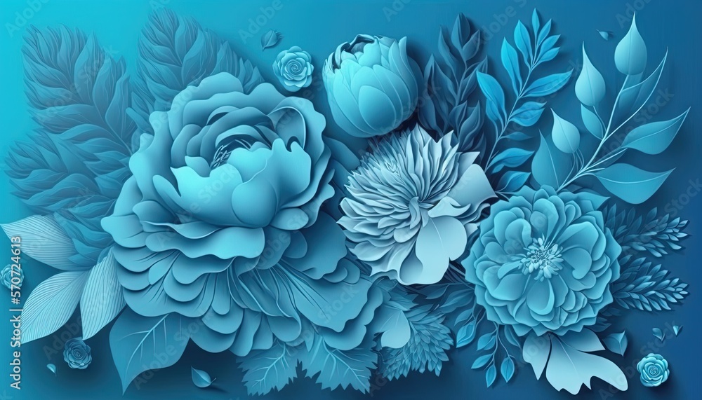  a bunch of blue flowers with leaves on a light blue background illustration of a bouquet of flowers