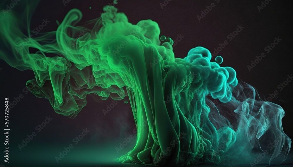  a green and blue smoke is on a black background with a black background and a black background with