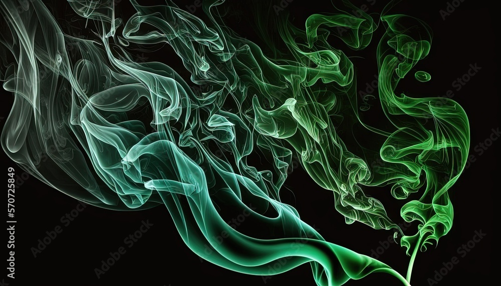  a group of smokes that are green and white on a black background with a black background and a blac