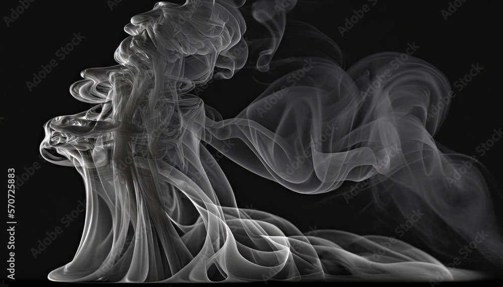  a woman is standing in smoke with her head turned to the side and her hand on her hip, with a cigar