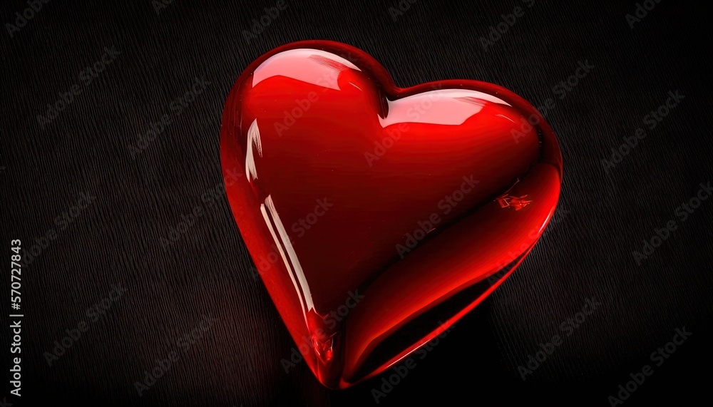  a red heart shaped object sitting on top of a black surface with a black background behind it and a