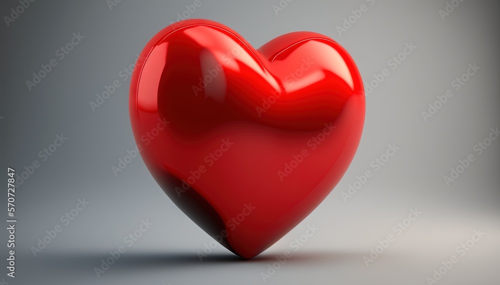  a red heart shaped object on a gray background with a shadow on the floor and a gray background wit