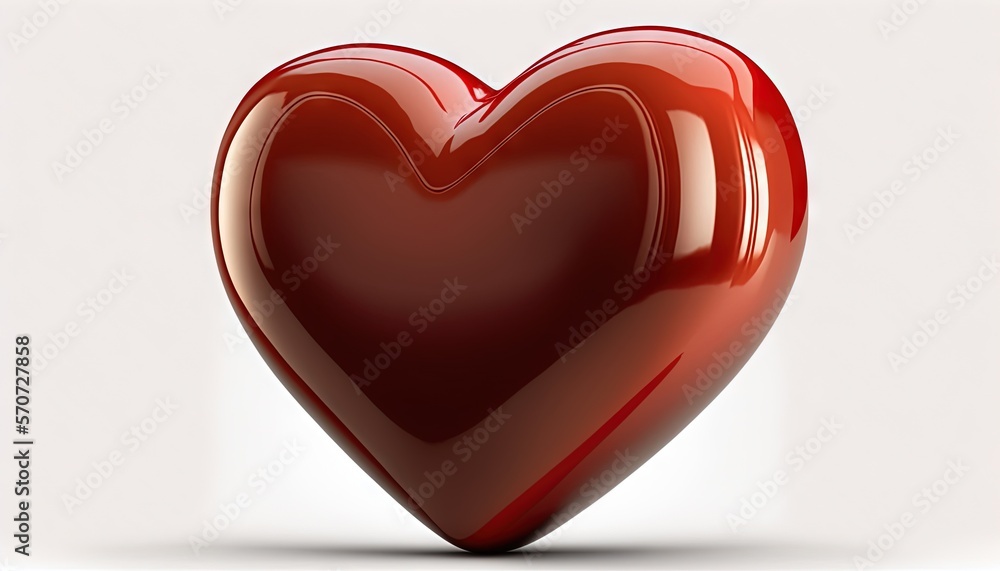  a red heart shaped object on a white background with a light reflection on the surface of the heart