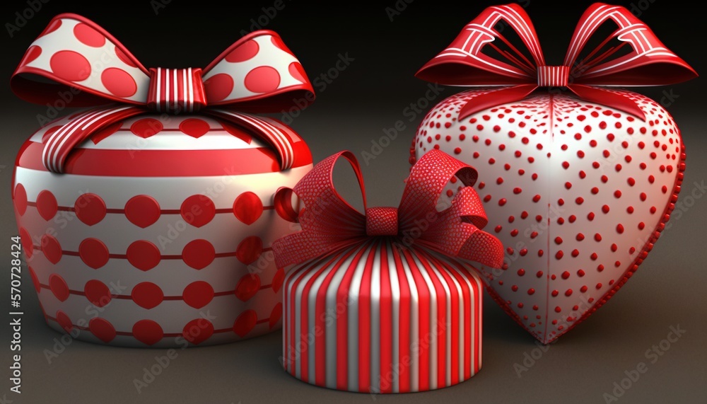  a red and white box with a bow and a red and white box with a bow on it and a red and white box wit