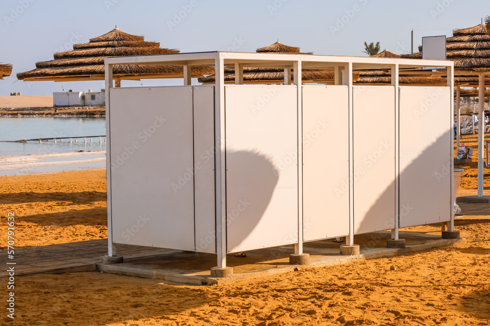 View of changing room on sea beach