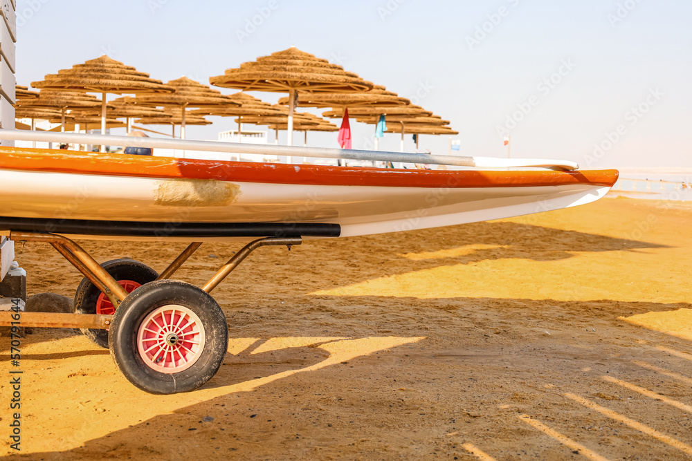 Paddle board on sea beach