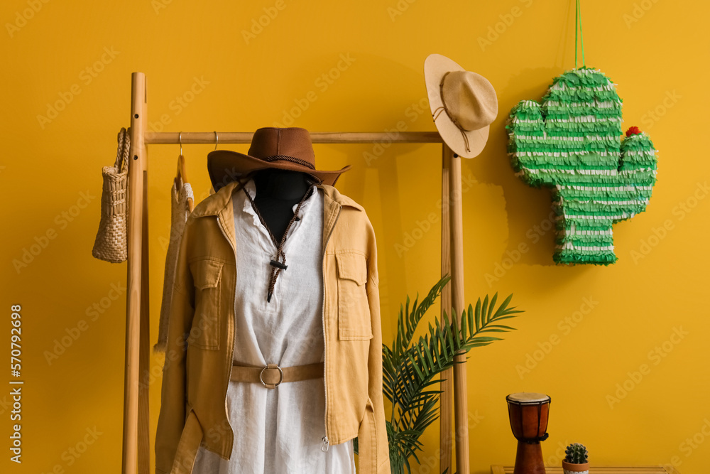 Mannequin with stylish clothes in fashion designers studio