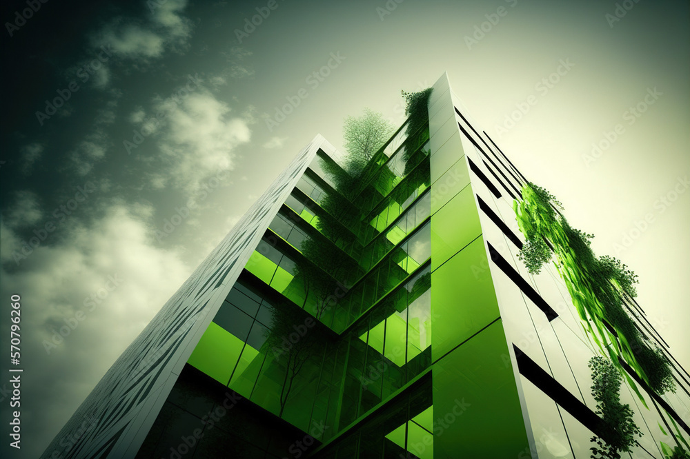 Eco-friendly green building with vertical garden design for sustainability . Sublime Generative AI i