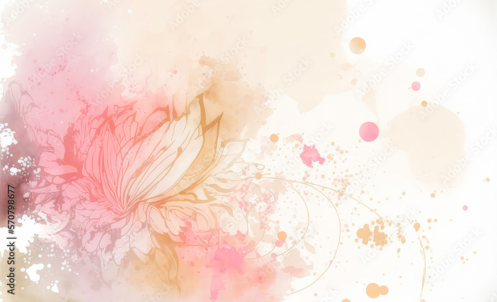 Abstract watercolor art background with pink flowers in style of watercolor paints design. Peculiar 