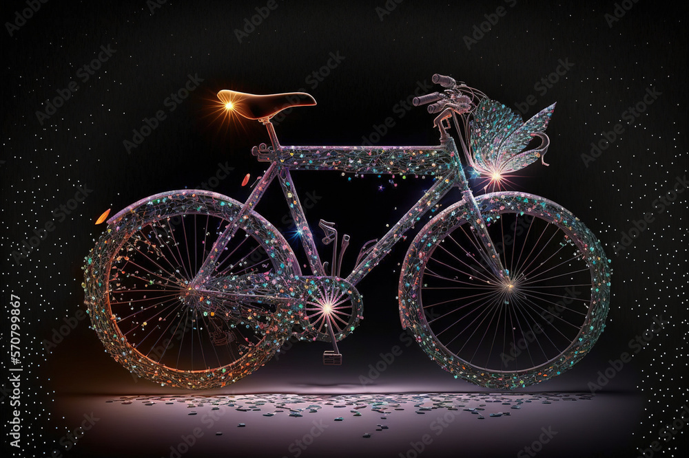 bicycle creative image made with starry night to form the bicycle shape . Sublime Generative AI imag