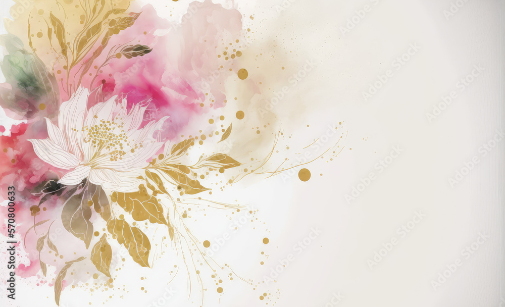 Abstract watercolor art background with pink flowers in style of watercolor paints design. Peculiar 