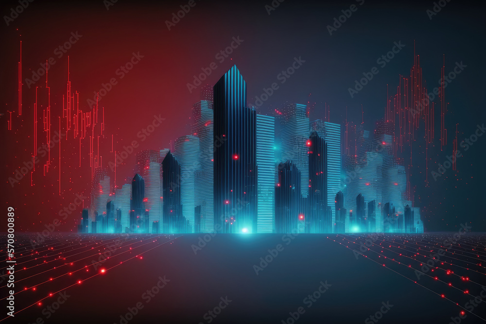 Futuristic smart city internet network connection through wireless system. Peculiar AI generative im