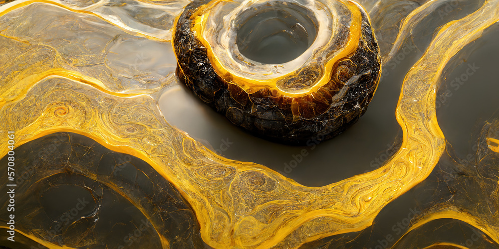 Sedate abstract marco luxurious black and gold solid turbulence wave. Swirled oil alcohol ink in mar