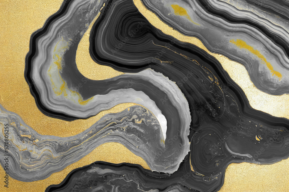 Abstract art background with a fluid marble black and gold texture. Splendid generative AI luxury ab