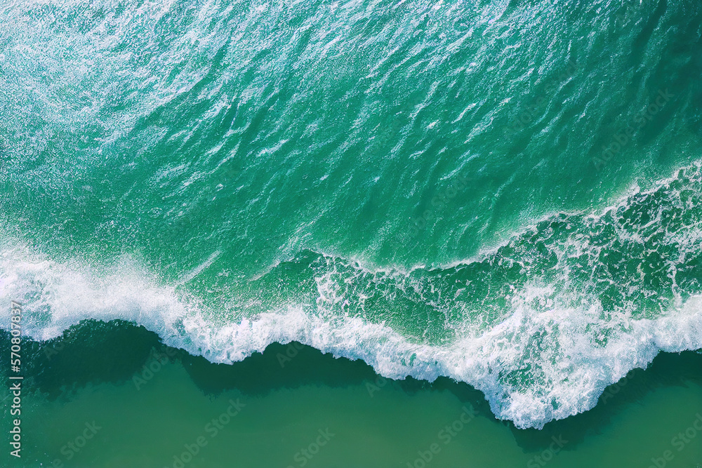 Spectacular aerial top view background photo of ocean sea water white wave splashing in the deep sea