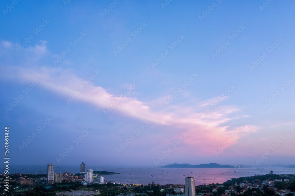 Sunset natural landscape and urban skyline