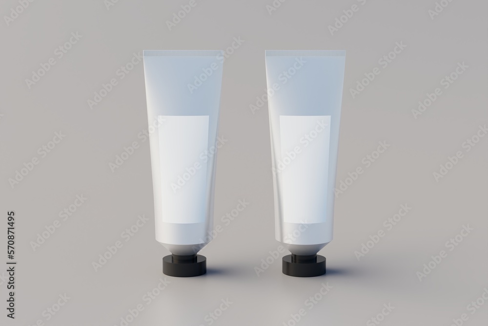 Aluminum Plastic Cosmetic Multiple Paint Tube Mockup Blank Label. 3D Illustration