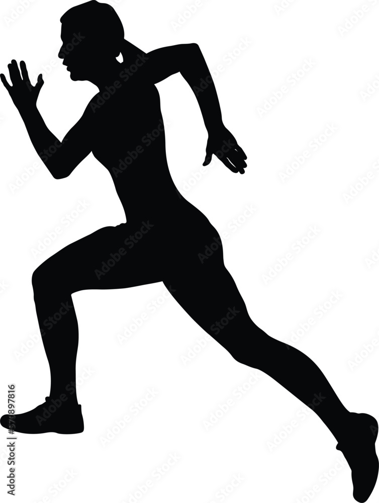 black silhouette girl athlete runner fast running