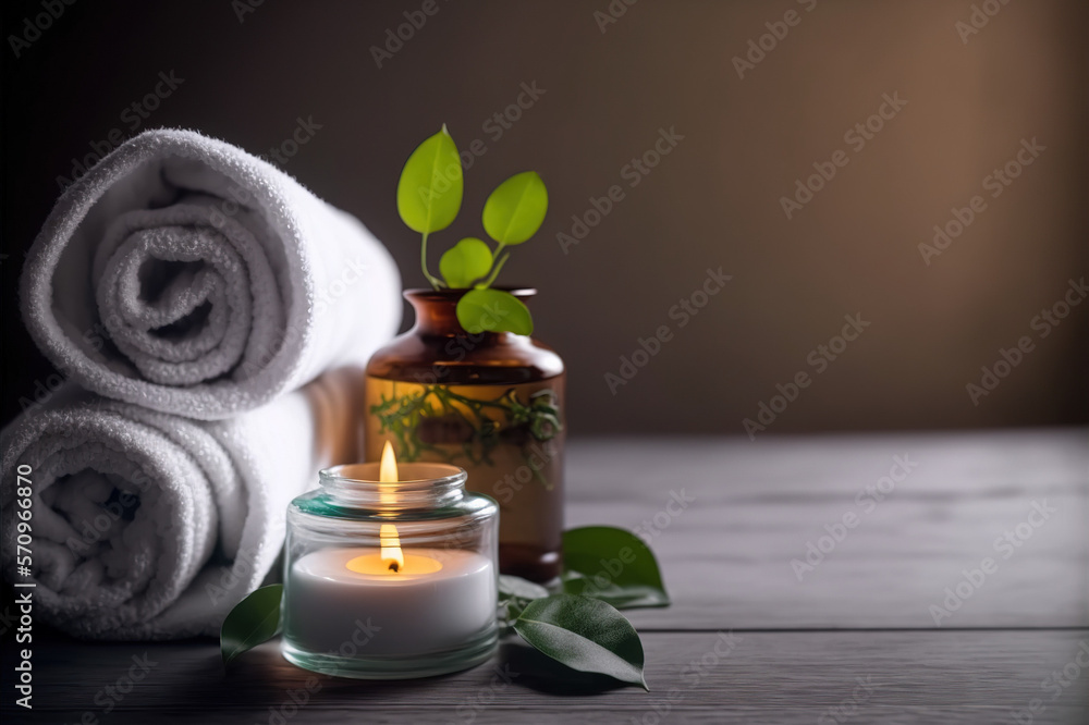 AI Generative image, spa accessory composition set in spa hotel , beauty wellness center . Spa produ