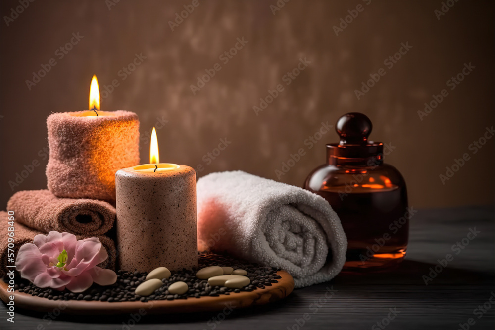 AI Generative image, spa accessory composition set in spa hotel , beauty wellness center . Spa produ