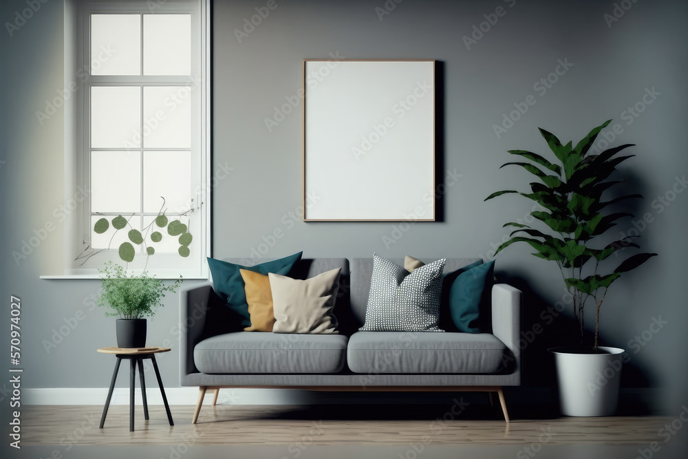 Modern comfortable living room interior design living space. Peculiar AI generative image.