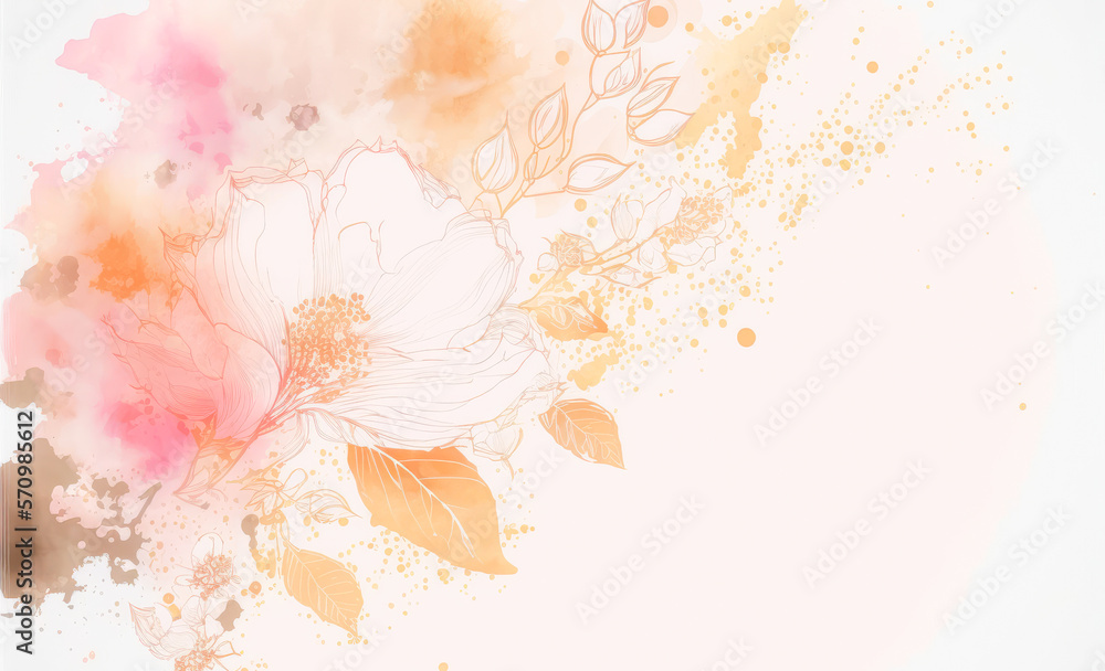 Abstract watercolor art background with pink flowers in style of watercolor paints design. Peculiar 