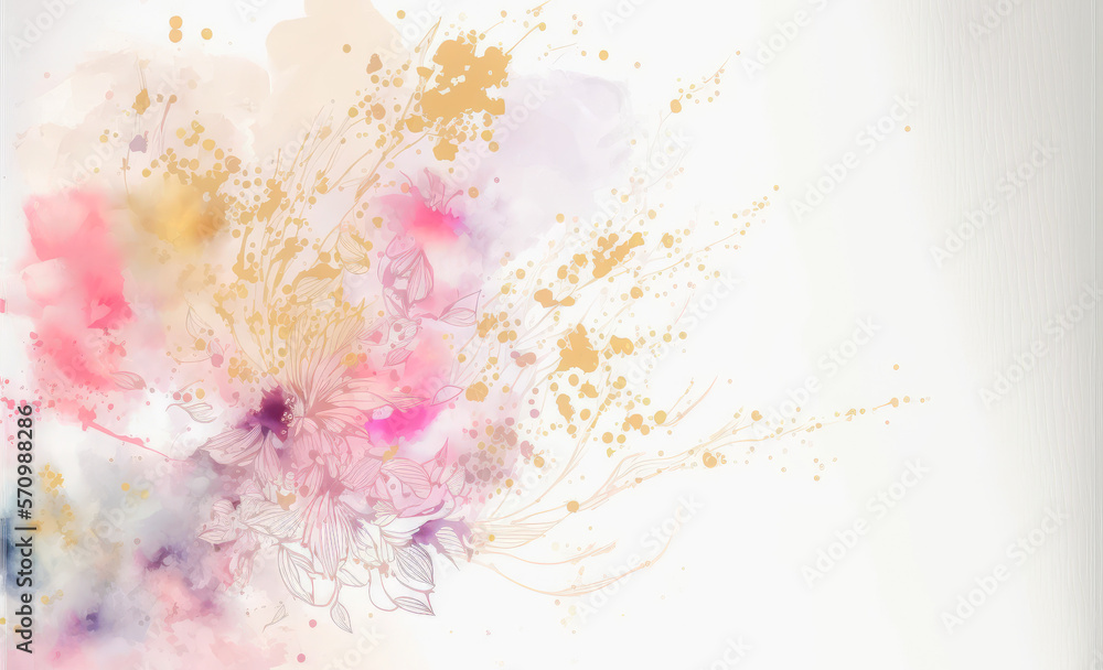 Abstract watercolor art background with pink flowers in style of watercolor paints design. Peculiar 