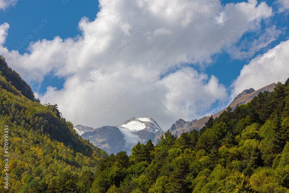 North Caucasus, high mountains of Ossetia, Glacier in the mountains.