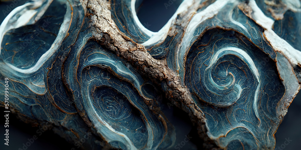 Sedate marco detailed luxurious ocean blue ripple pattern in agate form by alcohol ink. Swirled gold