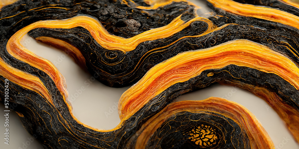 Sedate abstract marco luxurious black and gold solid turbulence wave. Swirled oil alcohol ink in mar