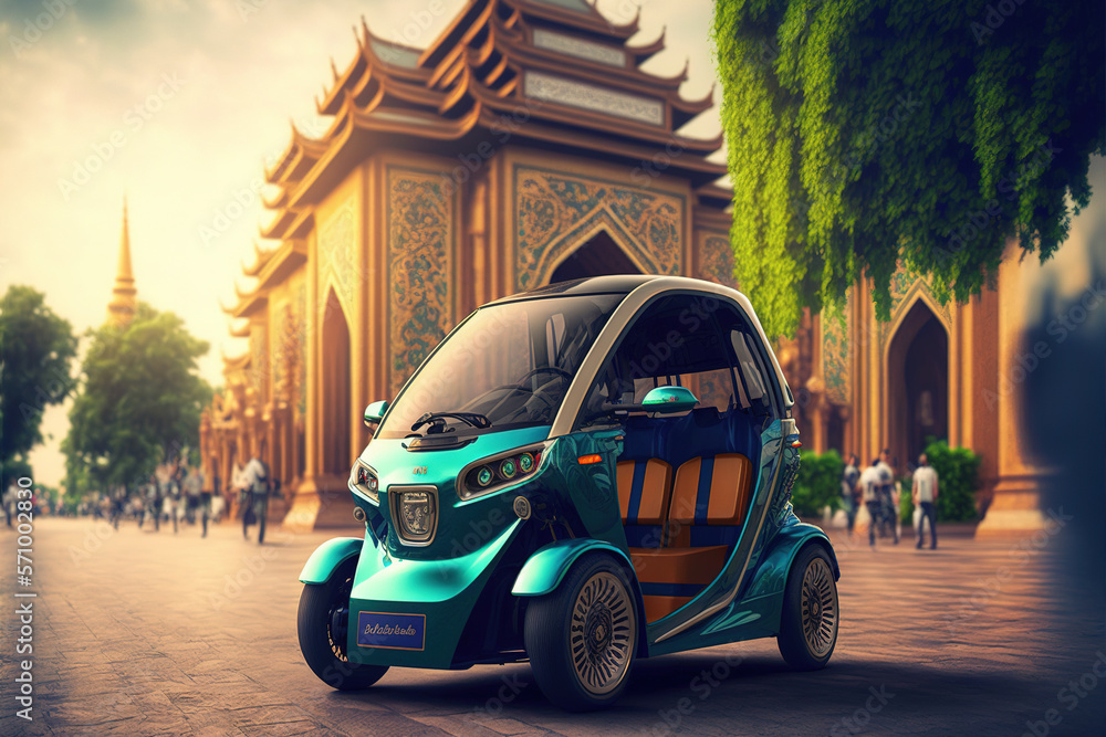 Small urban eco electric car future 3D design, electric vehicle transport . Admirable Generative AI 