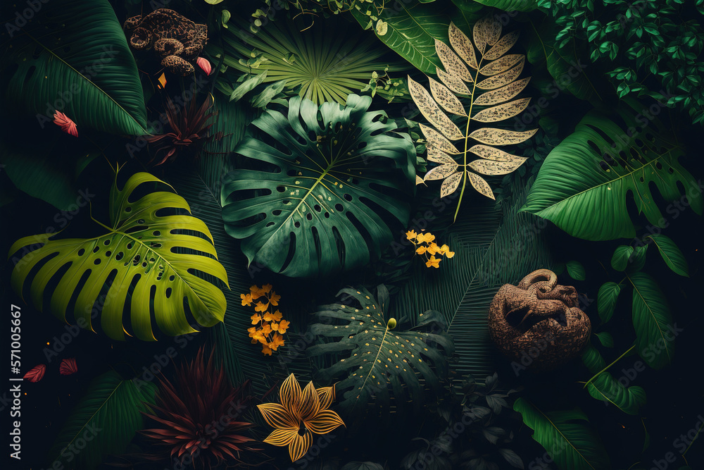 Luxury tropical leaves plant and foliage exotic background abstract of dark botany . Admirable Gener